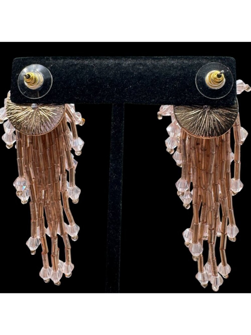 Cha-Cha Waterfall Dangle Earrings Pierced Barbie Pink Gold Sparkle Fireworks - Picture 3 of 8